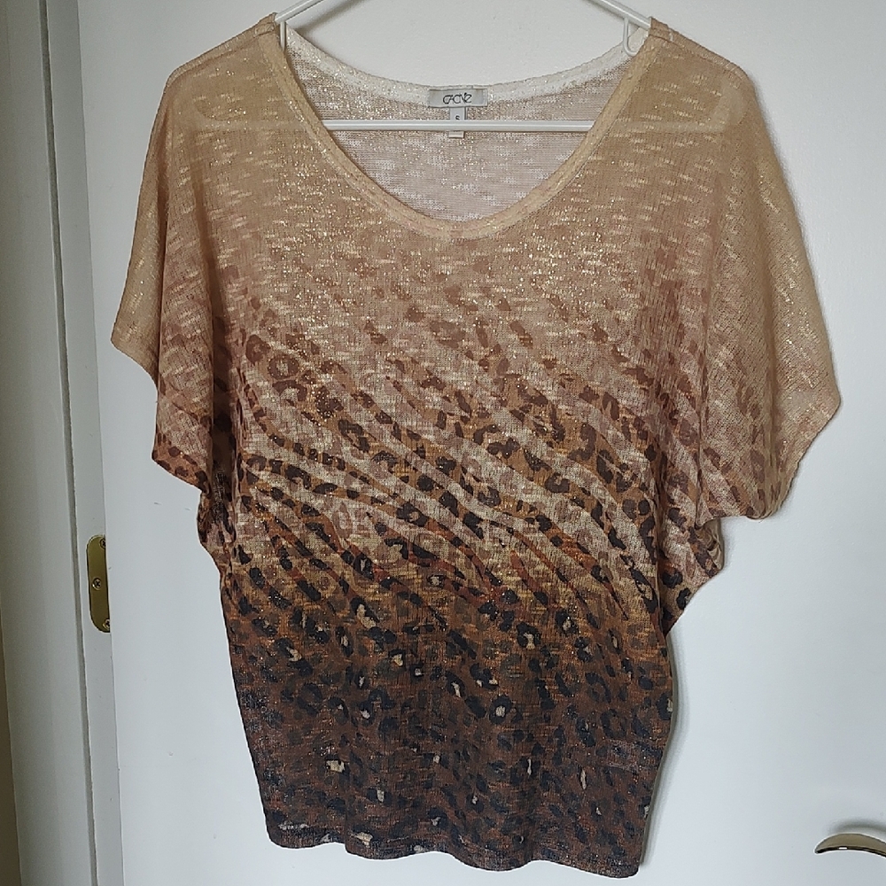 Cache Brown Ombre Leopard Print Blouse